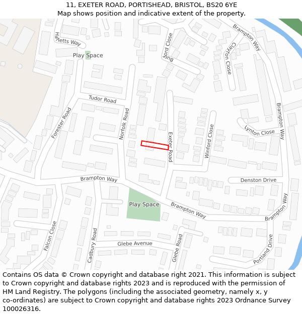 11, EXETER ROAD, PORTISHEAD, BRISTOL, BS20 6YE: Location map and indicative extent of plot