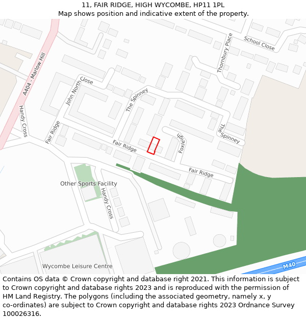 11, FAIR RIDGE, HIGH WYCOMBE, HP11 1PL: Location map and indicative extent of plot