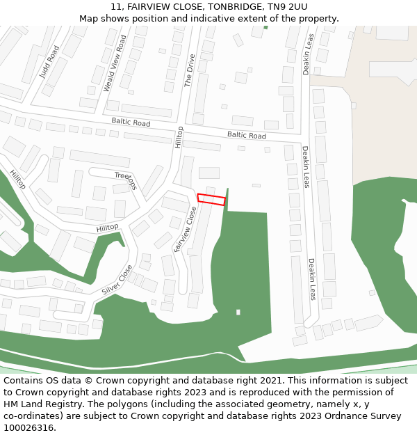 11, FAIRVIEW CLOSE, TONBRIDGE, TN9 2UU: Location map and indicative extent of plot