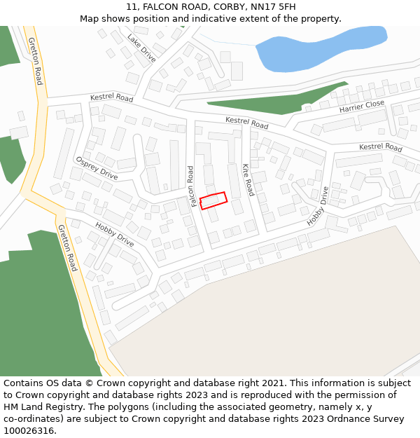 11, FALCON ROAD, CORBY, NN17 5FH: Location map and indicative extent of plot