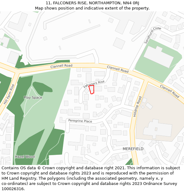 11, FALCONERS RISE, NORTHAMPTON, NN4 0RJ: Location map and indicative extent of plot