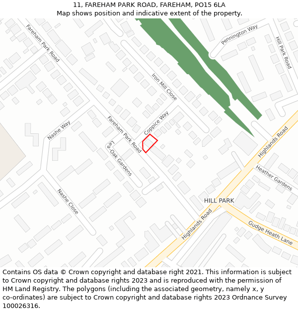 11, FAREHAM PARK ROAD, FAREHAM, PO15 6LA: Location map and indicative extent of plot
