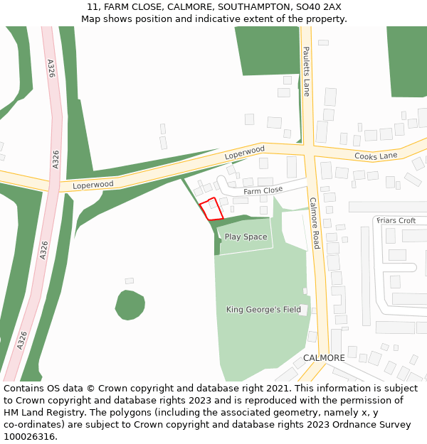 11, FARM CLOSE, CALMORE, SOUTHAMPTON, SO40 2AX: Location map and indicative extent of plot