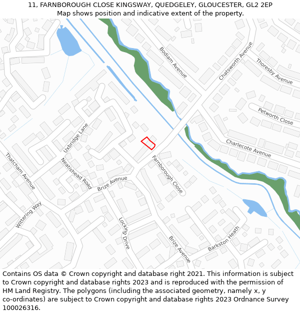 11, FARNBOROUGH CLOSE KINGSWAY, QUEDGELEY, GLOUCESTER, GL2 2EP: Location map and indicative extent of plot