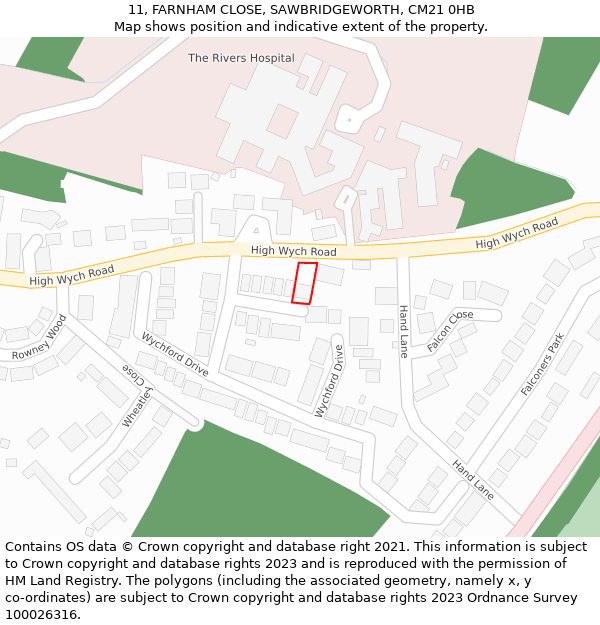 11, FARNHAM CLOSE, SAWBRIDGEWORTH, CM21 0HB: Location map and indicative extent of plot
