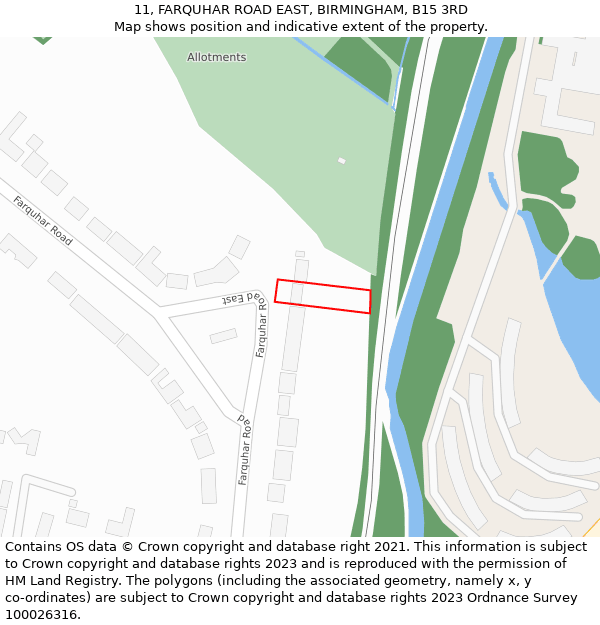 11, FARQUHAR ROAD EAST, BIRMINGHAM, B15 3RD: Location map and indicative extent of plot