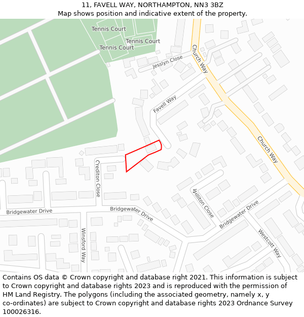 11, FAVELL WAY, NORTHAMPTON, NN3 3BZ: Location map and indicative extent of plot