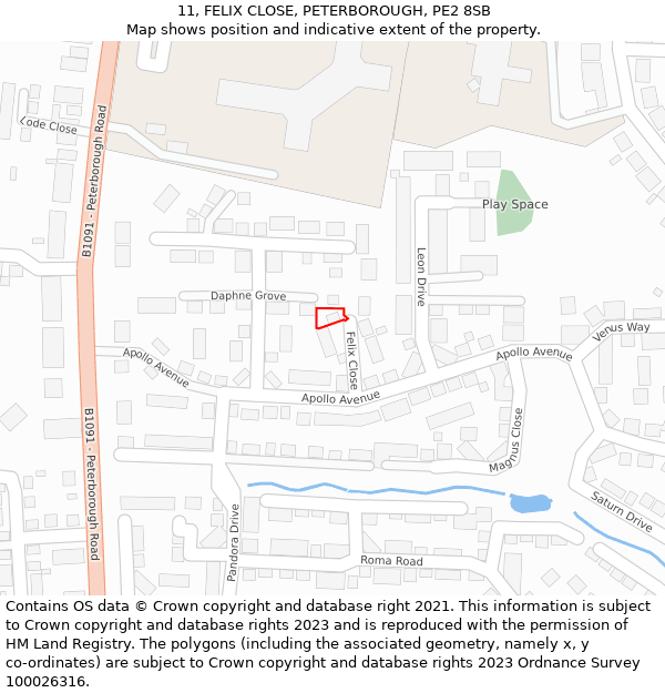 11, FELIX CLOSE, PETERBOROUGH, PE2 8SB: Location map and indicative extent of plot