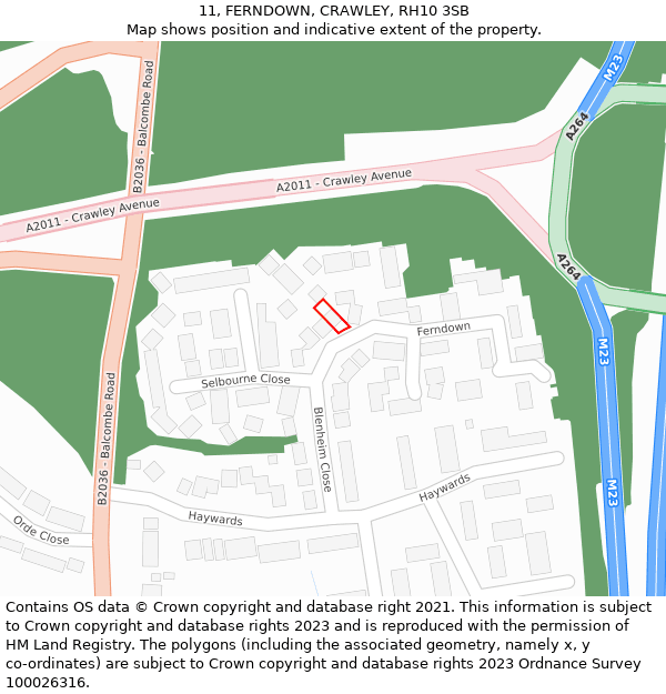 11, FERNDOWN, CRAWLEY, RH10 3SB: Location map and indicative extent of plot