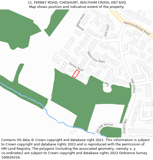 11, FERNEY ROAD, CHESHUNT, WALTHAM CROSS, EN7 6XQ: Location map and indicative extent of plot