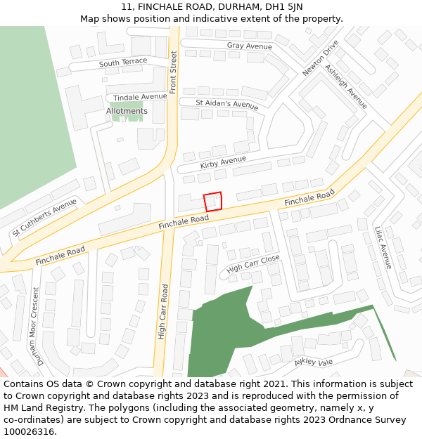 11, FINCHALE ROAD, DURHAM, DH1 5JN: Location map and indicative extent of plot