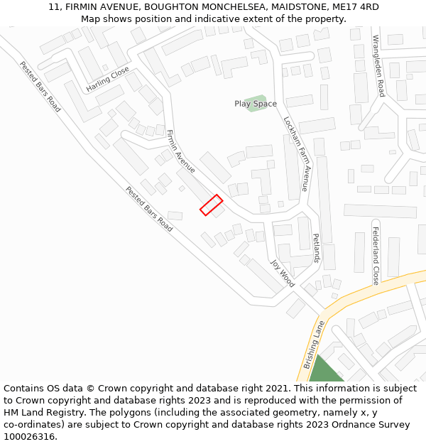 11, FIRMIN AVENUE, BOUGHTON MONCHELSEA, MAIDSTONE, ME17 4RD: Location map and indicative extent of plot