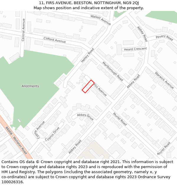 11, FIRS AVENUE, BEESTON, NOTTINGHAM, NG9 2QJ: Location map and indicative extent of plot