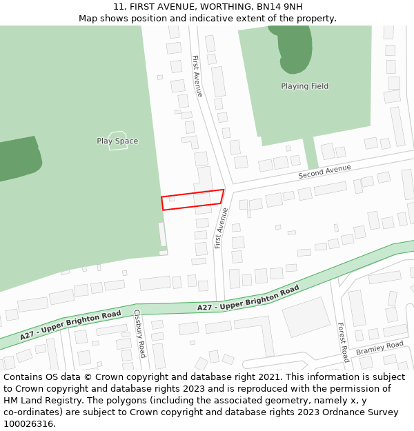 11, FIRST AVENUE, WORTHING, BN14 9NH: Location map and indicative extent of plot