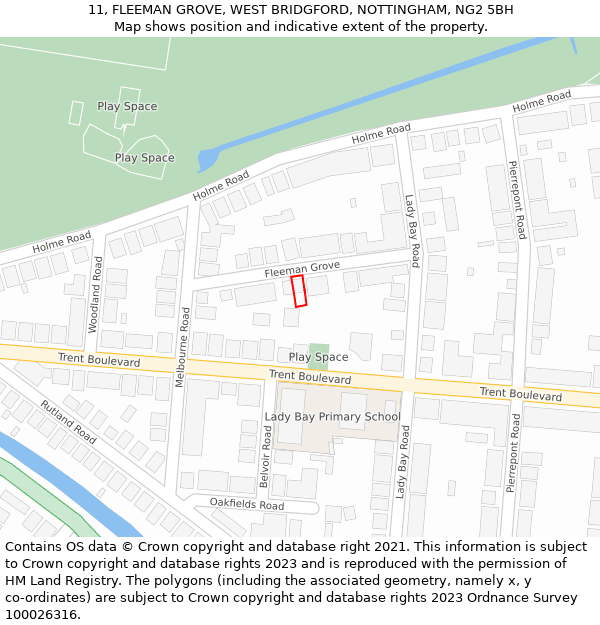 11, FLEEMAN GROVE, WEST BRIDGFORD, NOTTINGHAM, NG2 5BH: Location map and indicative extent of plot