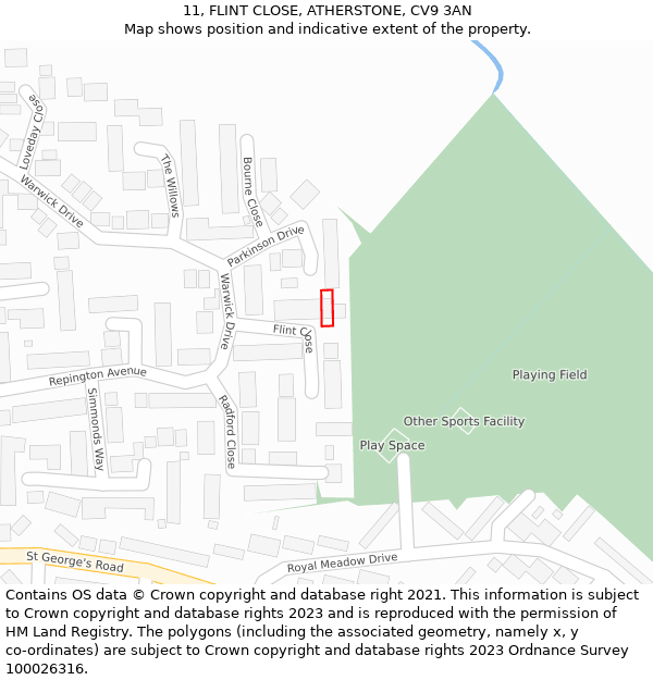 11, FLINT CLOSE, ATHERSTONE, CV9 3AN: Location map and indicative extent of plot