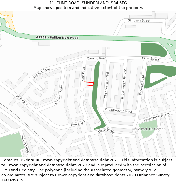 11, FLINT ROAD, SUNDERLAND, SR4 6EG: Location map and indicative extent of plot