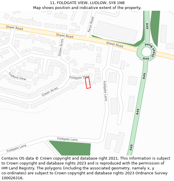 11, FOLDGATE VIEW, LUDLOW, SY8 1NB: Location map and indicative extent of plot