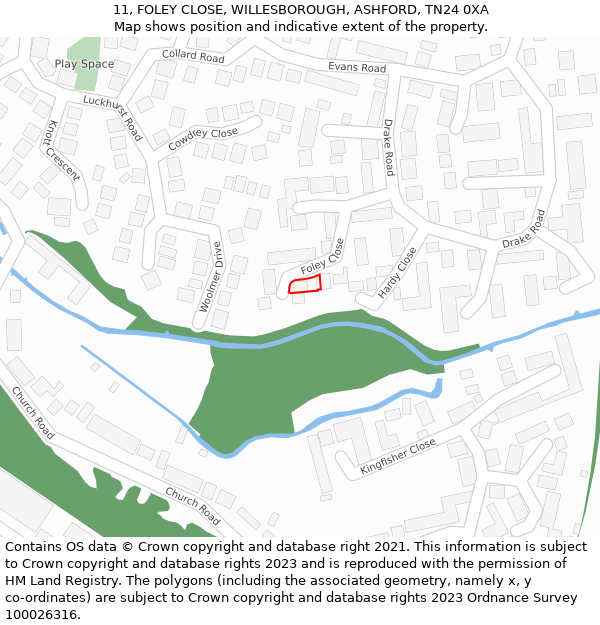 11, FOLEY CLOSE, WILLESBOROUGH, ASHFORD, TN24 0XA: Location map and indicative extent of plot