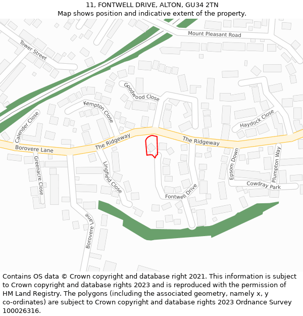 11, FONTWELL DRIVE, ALTON, GU34 2TN: Location map and indicative extent of plot