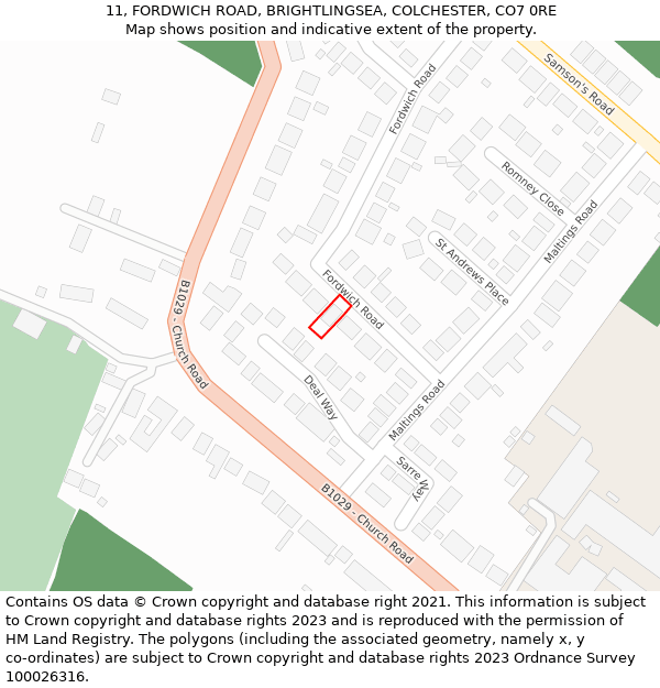 11, FORDWICH ROAD, BRIGHTLINGSEA, COLCHESTER, CO7 0RE: Location map and indicative extent of plot