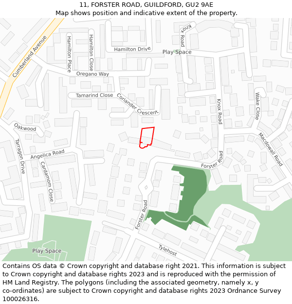 11, FORSTER ROAD, GUILDFORD, GU2 9AE: Location map and indicative extent of plot