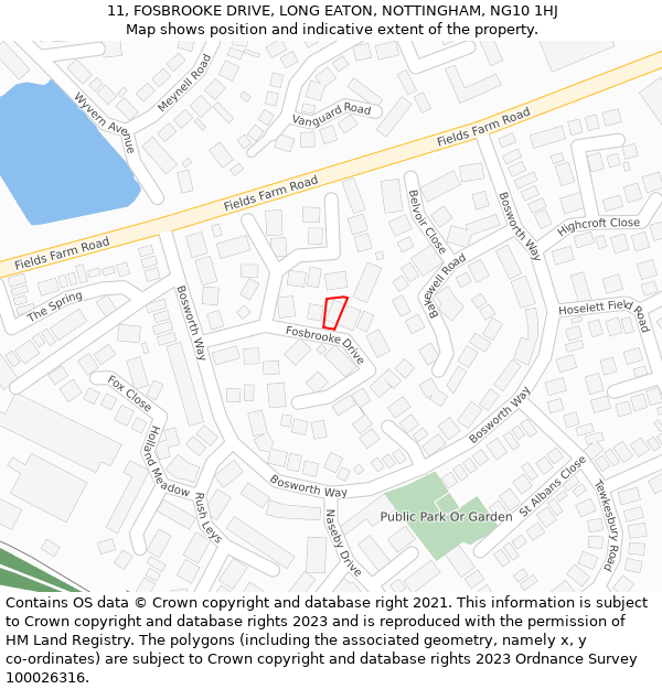 11, FOSBROOKE DRIVE, LONG EATON, NOTTINGHAM, NG10 1HJ: Location map and indicative extent of plot