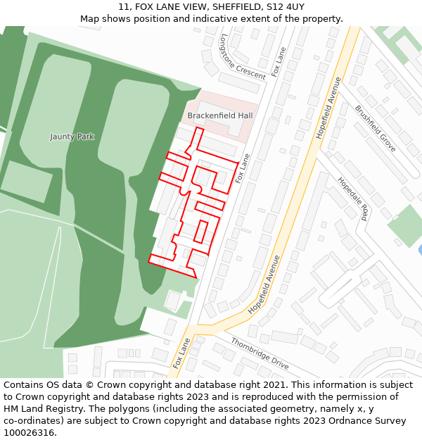 11, FOX LANE VIEW, SHEFFIELD, S12 4UY: Location map and indicative extent of plot