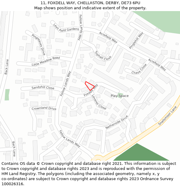 11, FOXDELL WAY, CHELLASTON, DERBY, DE73 6PU: Location map and indicative extent of plot