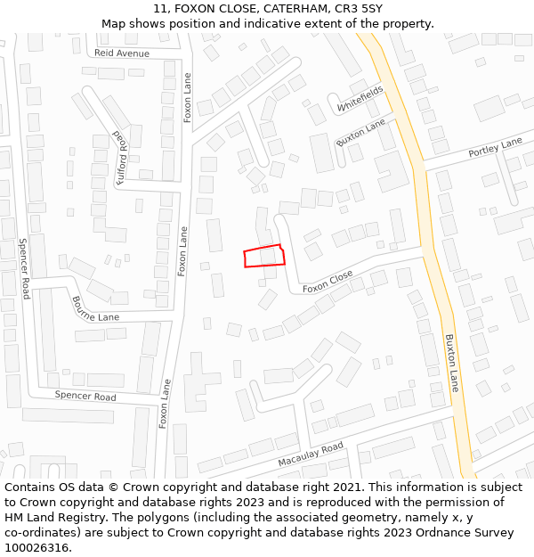 11, FOXON CLOSE, CATERHAM, CR3 5SY: Location map and indicative extent of plot