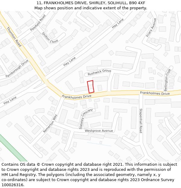 11, FRANKHOLMES DRIVE, SHIRLEY, SOLIHULL, B90 4XF: Location map and indicative extent of plot