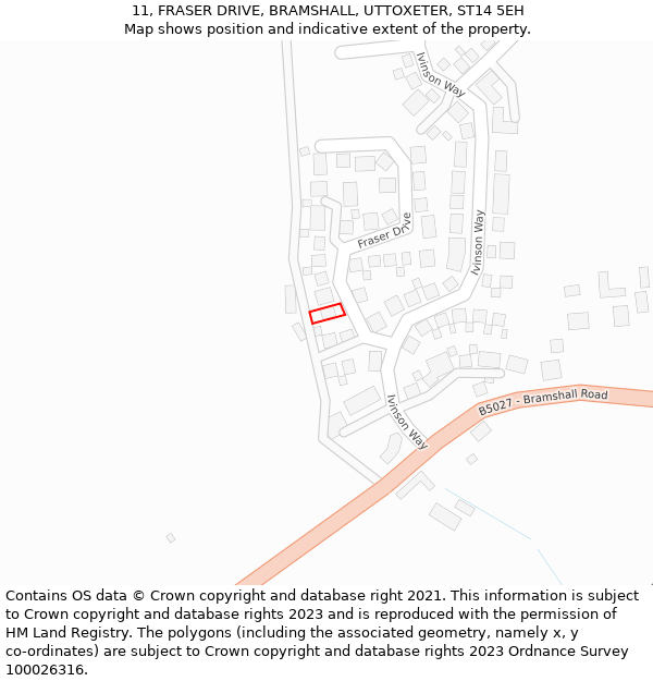 11, FRASER DRIVE, BRAMSHALL, UTTOXETER, ST14 5EH: Location map and indicative extent of plot