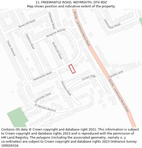 11, FREEMANTLE ROAD, WEYMOUTH, DT4 9DZ: Location map and indicative extent of plot
