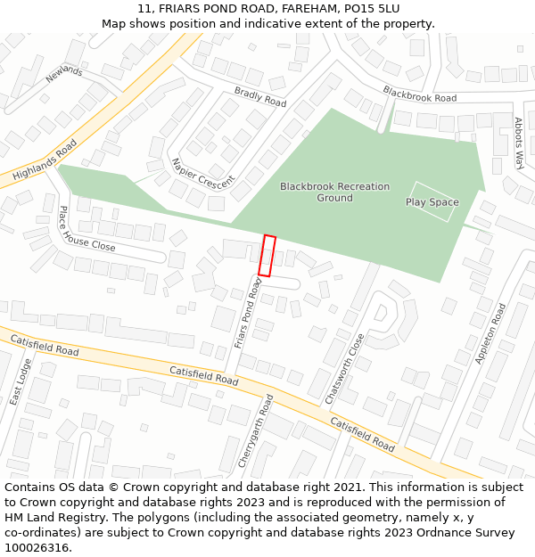 11, FRIARS POND ROAD, FAREHAM, PO15 5LU: Location map and indicative extent of plot