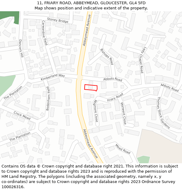 11, FRIARY ROAD, ABBEYMEAD, GLOUCESTER, GL4 5FD: Location map and indicative extent of plot