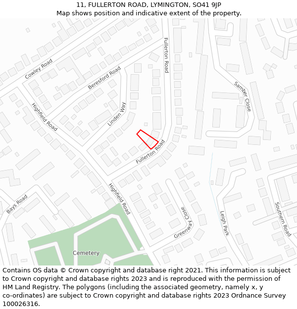 11, FULLERTON ROAD, LYMINGTON, SO41 9JP: Location map and indicative extent of plot