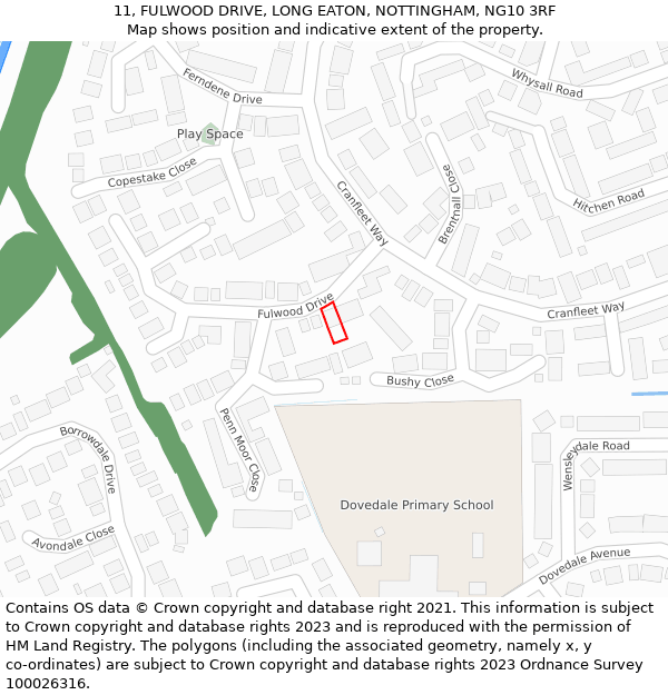 11, FULWOOD DRIVE, LONG EATON, NOTTINGHAM, NG10 3RF: Location map and indicative extent of plot