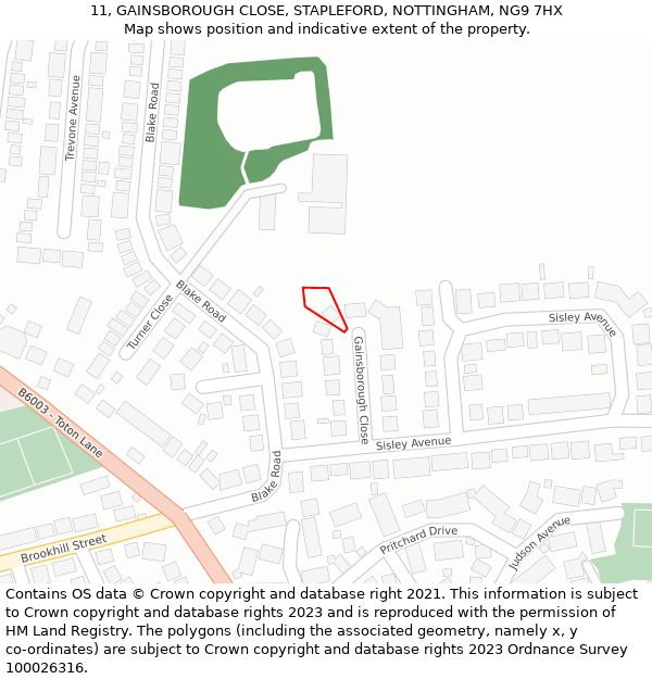 11, GAINSBOROUGH CLOSE, STAPLEFORD, NOTTINGHAM, NG9 7HX: Location map and indicative extent of plot