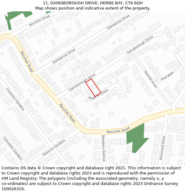 11, GAINSBOROUGH DRIVE, HERNE BAY, CT6 6QH: Location map and indicative extent of plot