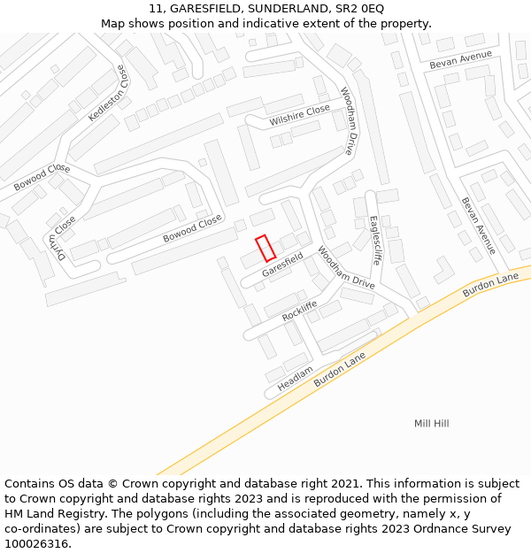 11, GARESFIELD, SUNDERLAND, SR2 0EQ: Location map and indicative extent of plot