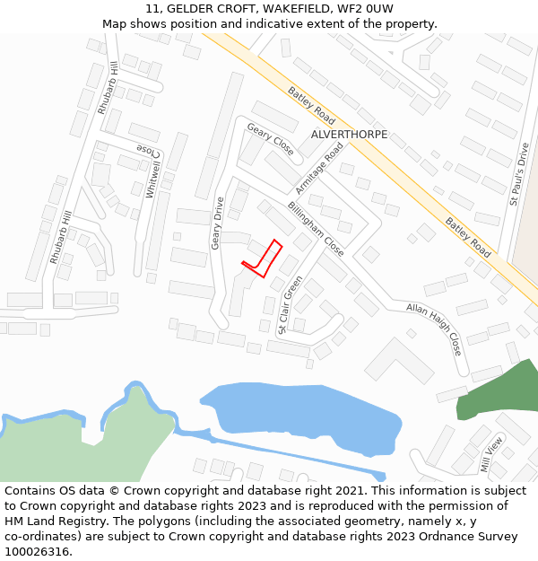 11, GELDER CROFT, WAKEFIELD, WF2 0UW: Location map and indicative extent of plot