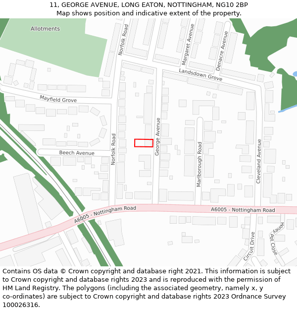 11, GEORGE AVENUE, LONG EATON, NOTTINGHAM, NG10 2BP: Location map and indicative extent of plot