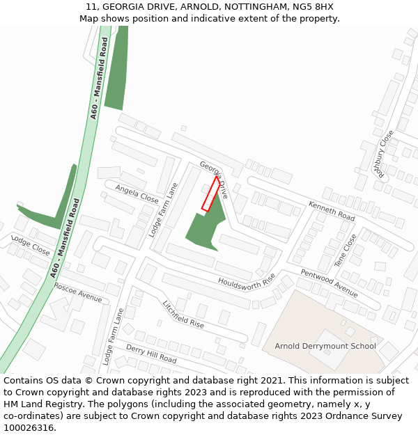 11, GEORGIA DRIVE, ARNOLD, NOTTINGHAM, NG5 8HX: Location map and indicative extent of plot