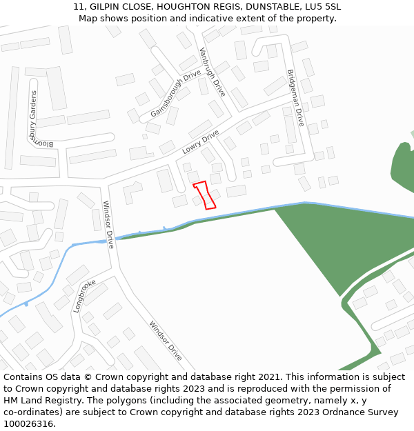 11, GILPIN CLOSE, HOUGHTON REGIS, DUNSTABLE, LU5 5SL: Location map and indicative extent of plot