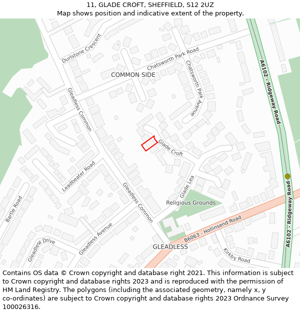 11, GLADE CROFT, SHEFFIELD, S12 2UZ: Location map and indicative extent of plot