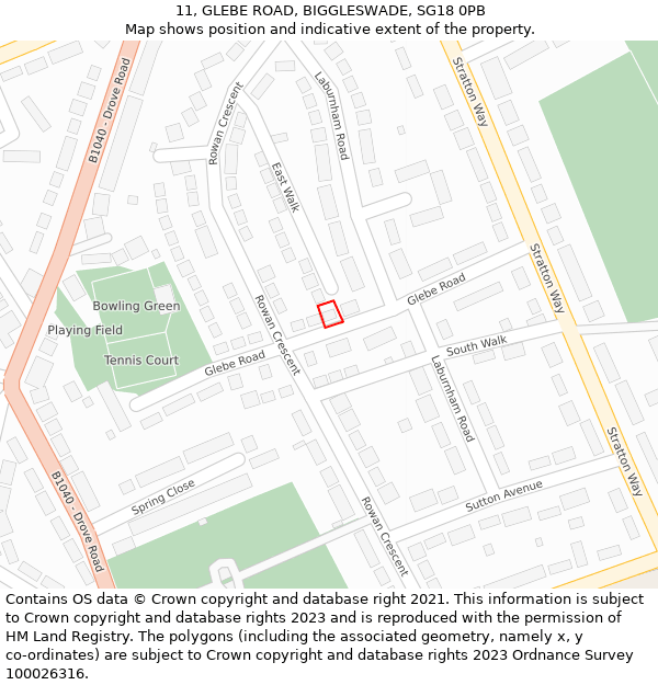 11, GLEBE ROAD, BIGGLESWADE, SG18 0PB: Location map and indicative extent of plot