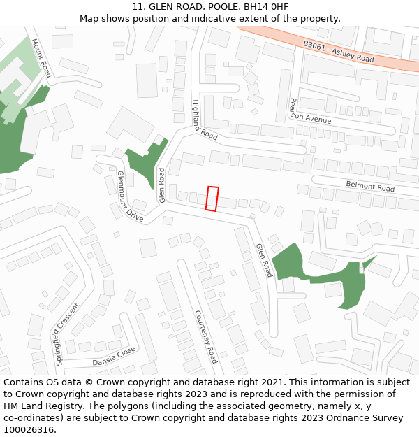 11, GLEN ROAD, POOLE, BH14 0HF: Location map and indicative extent of plot