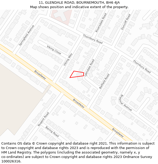 11, GLENDALE ROAD, BOURNEMOUTH, BH6 4JA: Location map and indicative extent of plot
