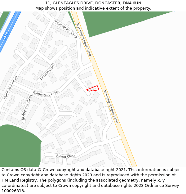 11, GLENEAGLES DRIVE, DONCASTER, DN4 6UN: Location map and indicative extent of plot