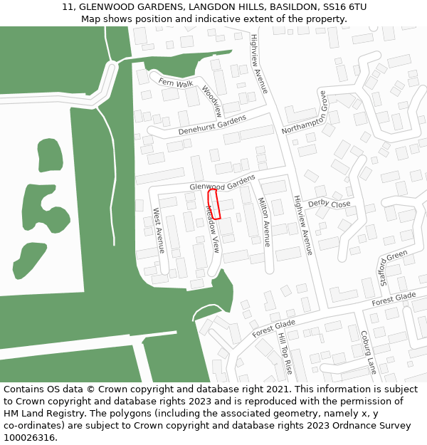 11, GLENWOOD GARDENS, LANGDON HILLS, BASILDON, SS16 6TU: Location map and indicative extent of plot